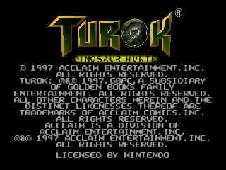 Turok Dinosaur Hunter title screen for Nintendo 64